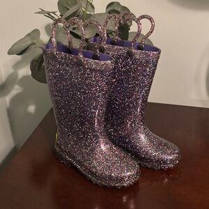 Purple Glitter Kids Rain Boots
